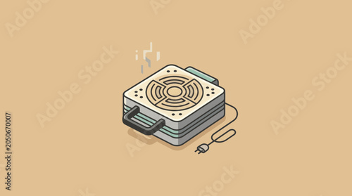 Schilderij op canvas Isometric Sandwich Maker Panini Press Illustration on Beige Background