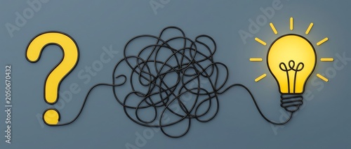 Solving Complex Problems: From Question Mark to Bright Idea Lightbulb, Symbolizing Innovation and Solutions for Business