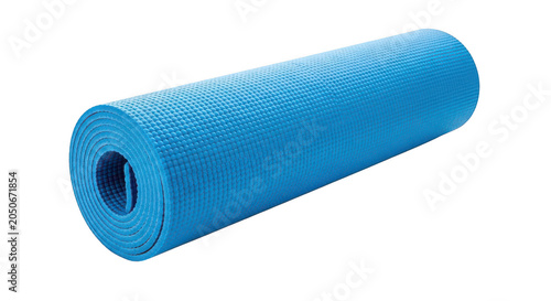Blue exercise foam roller on floor isolated on transparent background