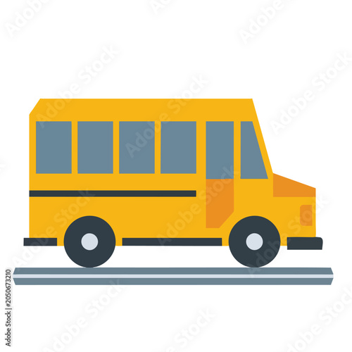Flat vector illustration of a yellow school bus side view.