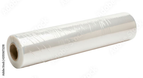 Roll of clear plastic wrap on kitchen counter isolated on transparent background