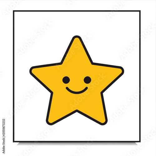 Cute yellow star character with a happy smiling face.