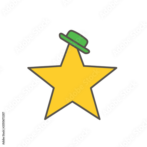 Yellow five pointed star character wearing a green hat.