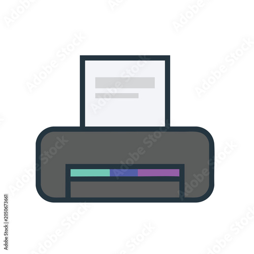 Minimalist flat design vector icon of a home office printer with paper.