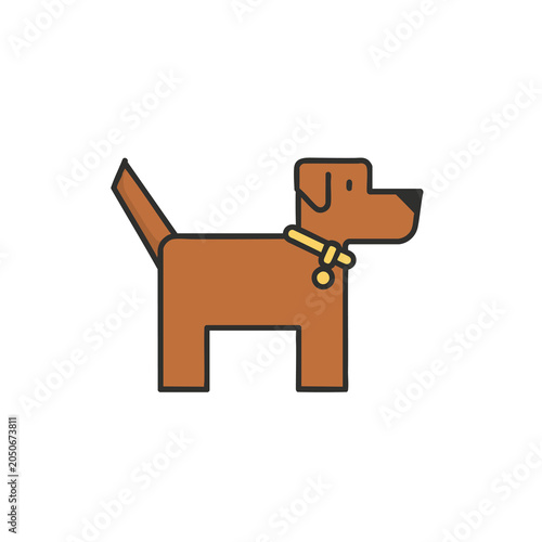 Minimalist vector illustration of a friendly brown pet dog.