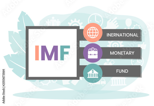 IMF - International Monetary Fund acronym. business concept background. vector illustration concept with keywords and icons. lettering illustration with icons for web banner, flyer, landing page