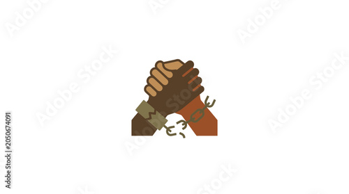 Photos Juneteenth Freedom and Unity Symbol with Broken Shackles and Clasped Hands
