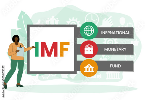 IMF - International Monetary Fund acronym. business concept background. vector illustration concept with keywords and icons. lettering illustration with icons for web banner, flyer, landing page