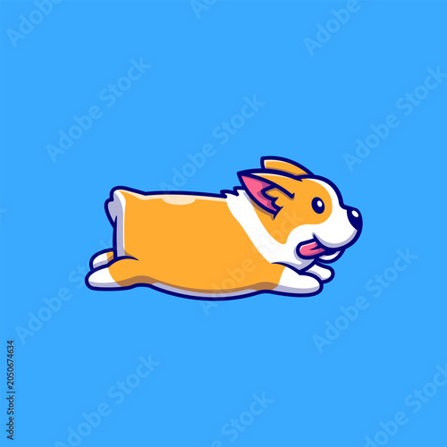 Cute Corgi Running Cartoon Vector Icon Illustration