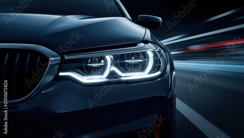 Detailed view of contemporary vehicle headlight.