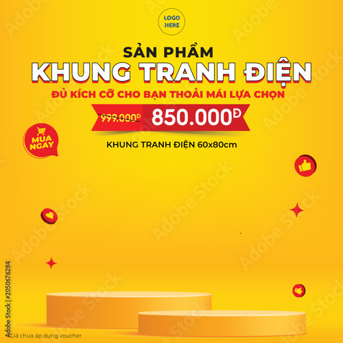 Yellow Advertising Light Box Promotion Banner Template with Product Display Podium