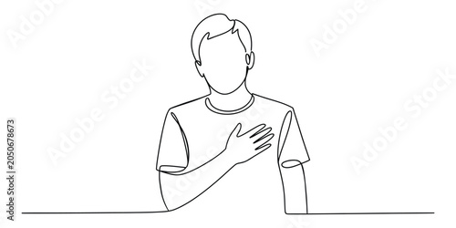 Foto Man with hand on chest in one continuous line drawing