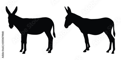 Donkey silhouette vector, Farm animal donkey black silhouette vector illustration