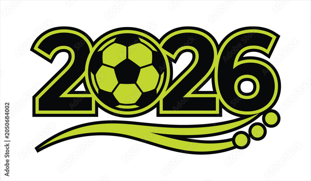 Fototapeta premium Vibrant illustration of 2026 with soccer ball And, World Cup 2026, FIFA World Cup, World Cup, FIFA World Cup 2026, Football 2026, Football World Cup .
