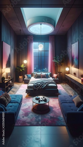 Modern luxury interior design bedroom suite.