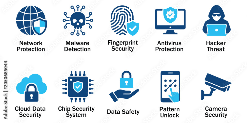 Photos Cyber security solid icons and network data protection glyph elements