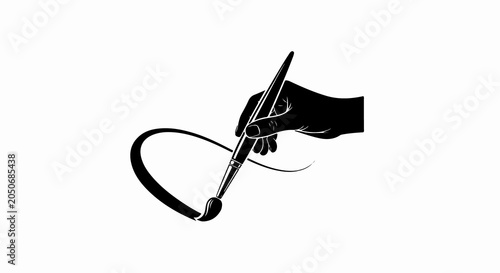 Foto Minimalist artist hand holding paintbrush vector, black silhouette of painter cr