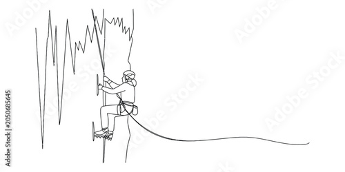 Foto Person ice climbing on a steep frozen waterfall