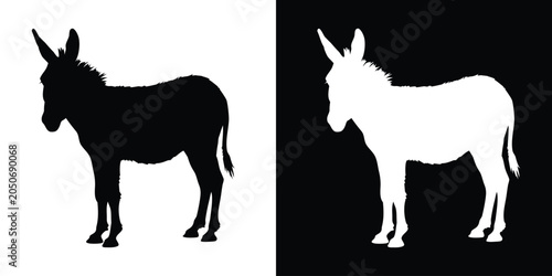 Foto vector black silhouette of a donkey, animal icon, standing donkey silhouette vec