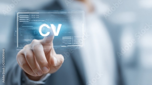 Mans hand interacts with digital cv display