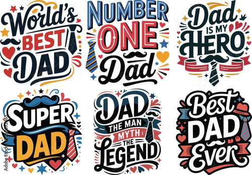 Worlds best dad typographic design with tie and hearts for fathers day.