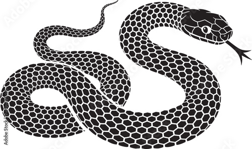 Detailed snake silhouette with hexagon scale pattern and tongue out for wild reptile nature concept.