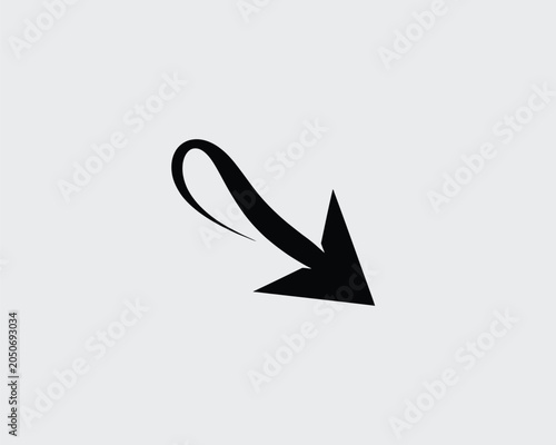 Black Arrow with Ribbon on Gray Background