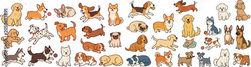 Фотография Set of cute diverse dog breeds illustrated in cartoon style with illustration co