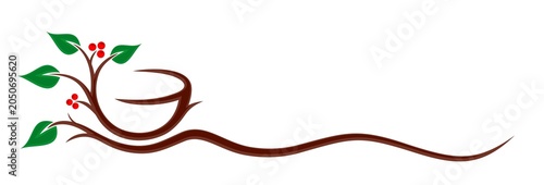 The symbol of a wooden tea cup with leaves.