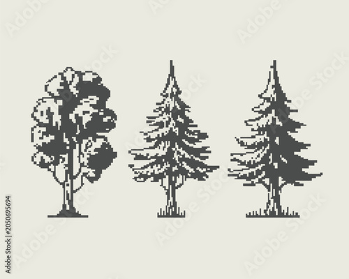 Black Trees Silhouette on Beige Background
