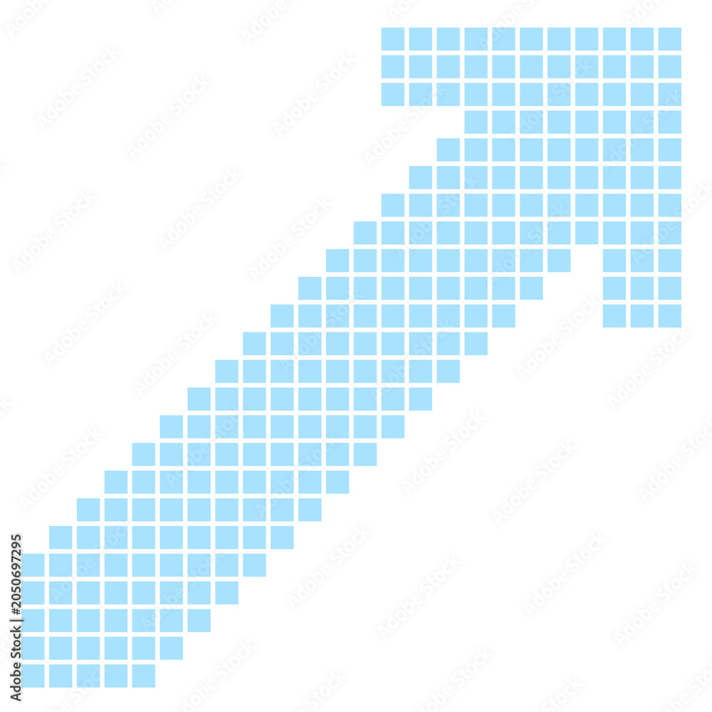 Fototapeta premium Blue Pixelated Growth Arrow Sign Icon for Business Success and Digital Data Progress Concept