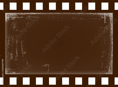 Old paper film frame with distressed scratches, dust particles, grain texture and faded retro cinema look.