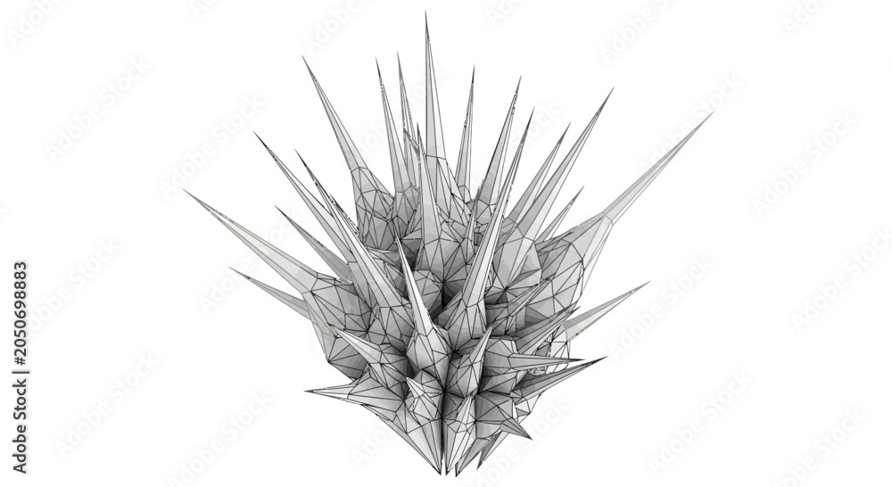 Fototapeta premium Abstract three dimensional polygonal structure with sharp spikes isolated on white