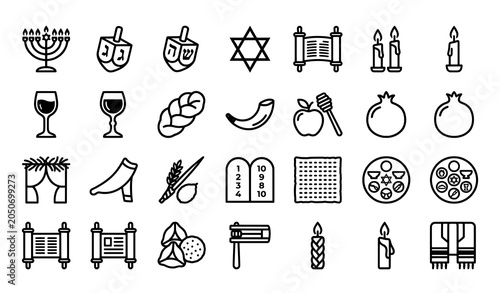 Obraz na płótnie Jewish holiday icons collection for hanukkah and passover with religion hanukkah