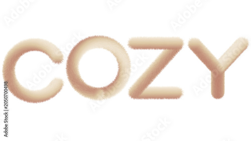 COZY Word Made of Soft Fur Texture with Comfortable Beige Gradient Colors