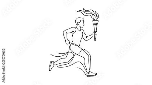 Runner Athlete Holding Olympic Torch in Continuous Line Art Style