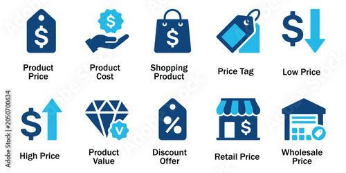 Fotografie Pricing and Shopping Solid Icons for E-commerce Business