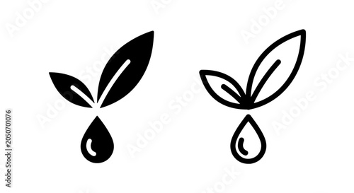 Nature extract icons featuring leaves and a water droplet in silhouette and outline styles