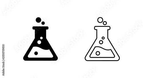 Canvas-taulu Laboratory flask icon set with bubbling liquid for chemistry and science researc