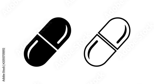 Medical capsule icon set in silhouette and outline style