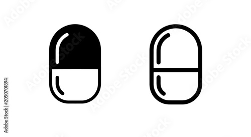 Medical capsule icon set in silhouette and outline style