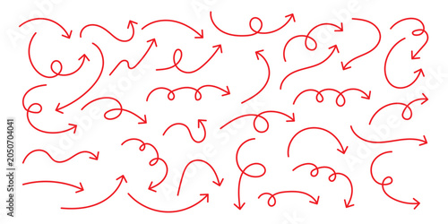 Hand drawn line arrows icons set collection. Arrow vector elements hand drawn arrows brush stroke curly arrow collection.