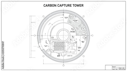 Bild auf Leinwand Vertical parking tower architectural blueprint, circular ground floor plan for a