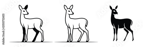 Photos Deer icon set with black and white line art illustrations of gazelle or antelope