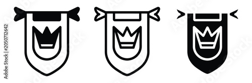 Tablou pe pânză Set of shield icons with crown and ribbon in black and white for royalty or nobi