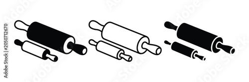 Fotografie Collection of black and white rolling pin icons for baking and cooking designs