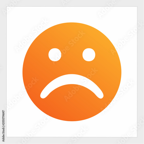 Sad face emoticon with orange gradient on white background