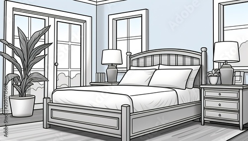 A cozy bedroom with a large bed and a potted plant