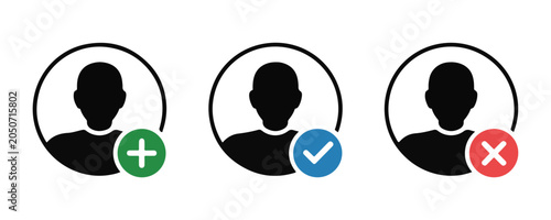 Bild auf Leinwand User profile icons with add, check, and cancel symbols representing account management and verification