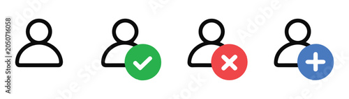 Foto Simple user icons with action symbols add check and cancel representing status and options